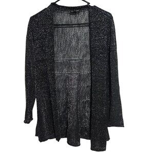 Eileen Fisher Cardigan Sweater Womens Size XS Black Metallic Open Front Long